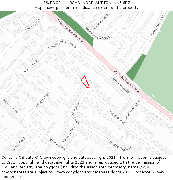 76, EDGEHILL ROAD, NORTHAMPTON, NN5 6BZ: Location map and indicative extent of plot