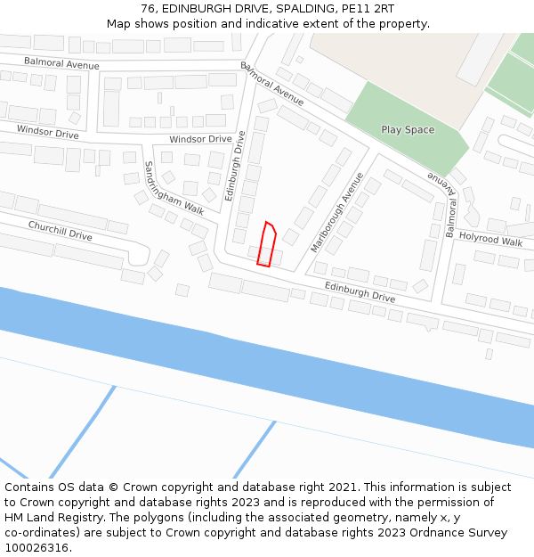 76, EDINBURGH DRIVE, SPALDING, PE11 2RT: Location map and indicative extent of plot