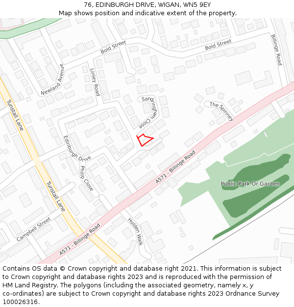 76, EDINBURGH DRIVE, WIGAN, WN5 9EY: Location map and indicative extent of plot