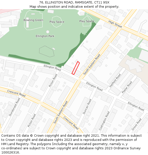 76, ELLINGTON ROAD, RAMSGATE, CT11 9SX: Location map and indicative extent of plot