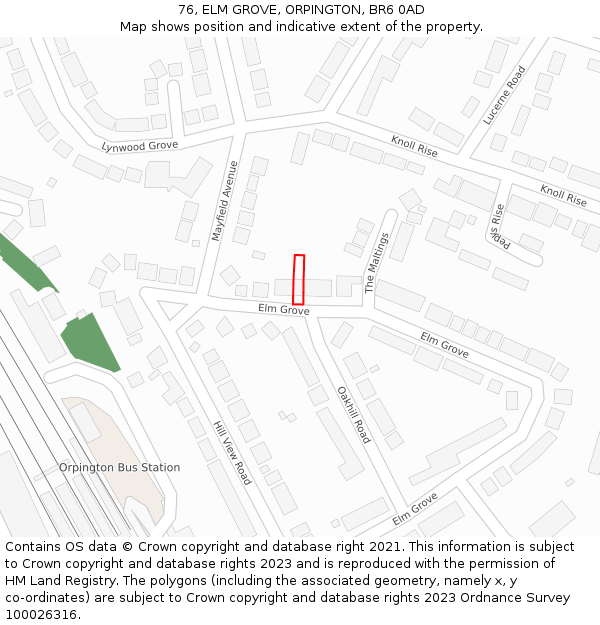 76, ELM GROVE, ORPINGTON, BR6 0AD: Location map and indicative extent of plot