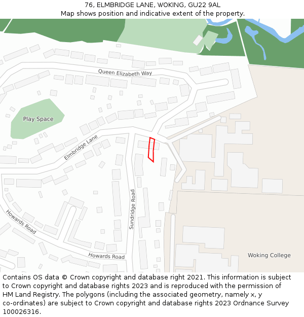 76, ELMBRIDGE LANE, WOKING, GU22 9AL: Location map and indicative extent of plot