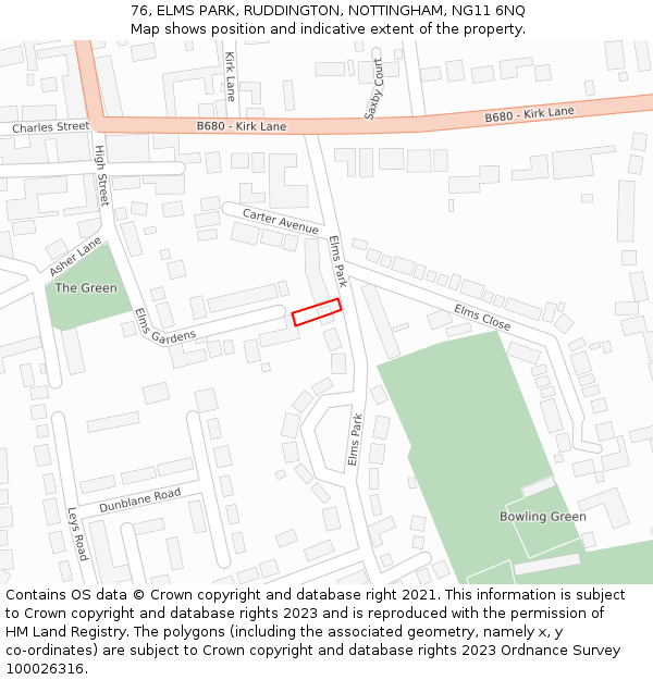 76, ELMS PARK, RUDDINGTON, NOTTINGHAM, NG11 6NQ: Location map and indicative extent of plot