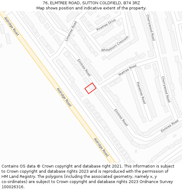 76, ELMTREE ROAD, SUTTON COLDFIELD, B74 3RZ: Location map and indicative extent of plot