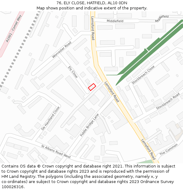 76, ELY CLOSE, HATFIELD, AL10 0DN: Location map and indicative extent of plot