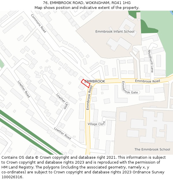 76, EMMBROOK ROAD, WOKINGHAM, RG41 1HG: Location map and indicative extent of plot