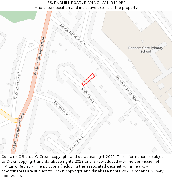 76, ENDHILL ROAD, BIRMINGHAM, B44 9RP: Location map and indicative extent of plot