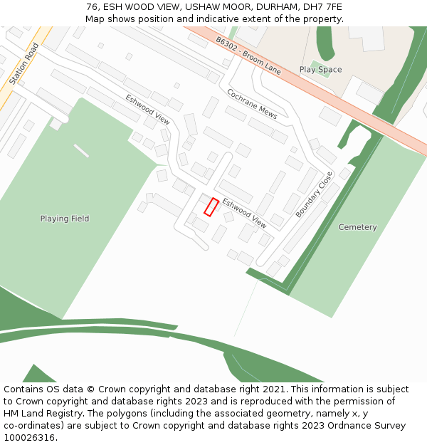 76, ESH WOOD VIEW, USHAW MOOR, DURHAM, DH7 7FE: Location map and indicative extent of plot