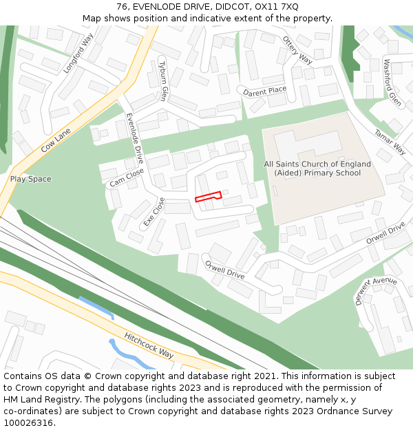 76, EVENLODE DRIVE, DIDCOT, OX11 7XQ: Location map and indicative extent of plot