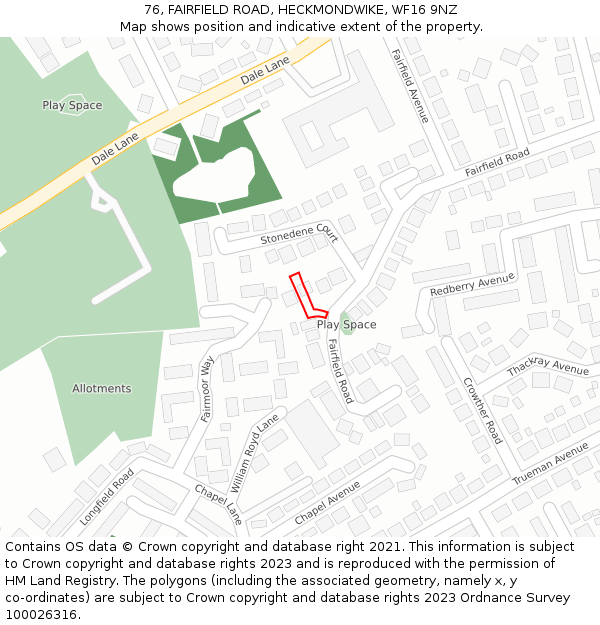 76, FAIRFIELD ROAD, HECKMONDWIKE, WF16 9NZ: Location map and indicative extent of plot