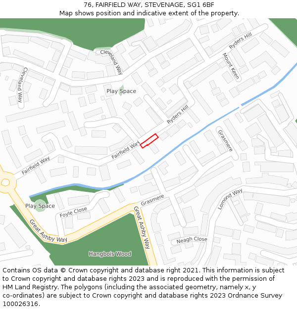 76, FAIRFIELD WAY, STEVENAGE, SG1 6BF: Location map and indicative extent of plot