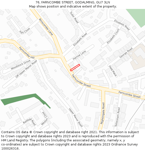 76, FARNCOMBE STREET, GODALMING, GU7 3LN: Location map and indicative extent of plot