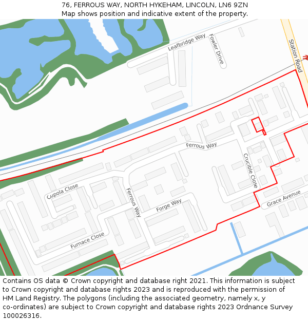 76, FERROUS WAY, NORTH HYKEHAM, LINCOLN, LN6 9ZN: Location map and indicative extent of plot