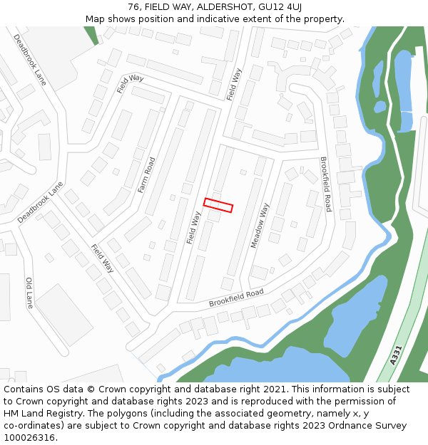 76, FIELD WAY, ALDERSHOT, GU12 4UJ: Location map and indicative extent of plot