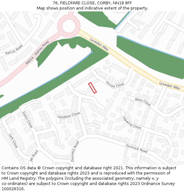 76, FIELDFARE CLOSE, CORBY, NN18 8FF: Location map and indicative extent of plot