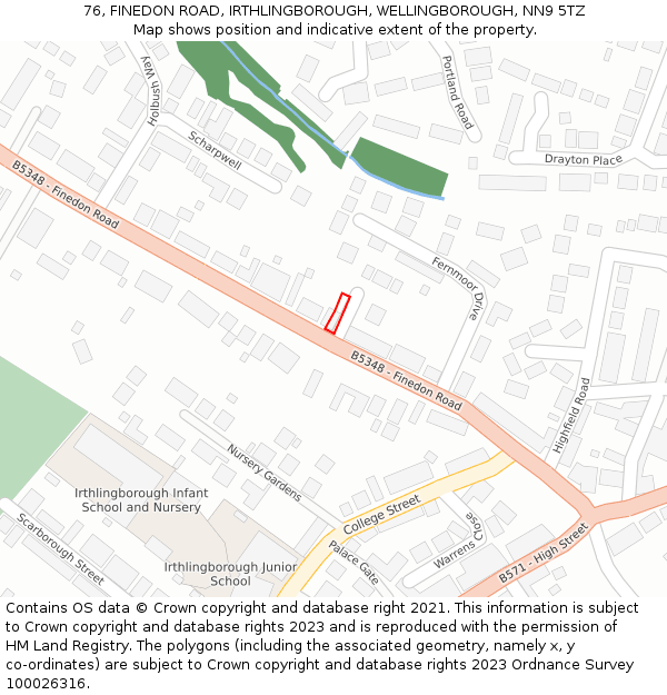 76, FINEDON ROAD, IRTHLINGBOROUGH, WELLINGBOROUGH, NN9 5TZ: Location map and indicative extent of plot