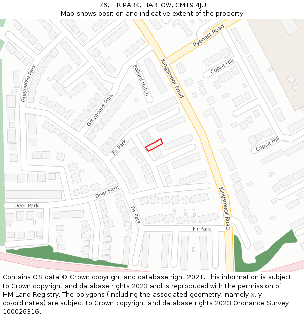 76, FIR PARK, HARLOW, CM19 4JU: Location map and indicative extent of plot