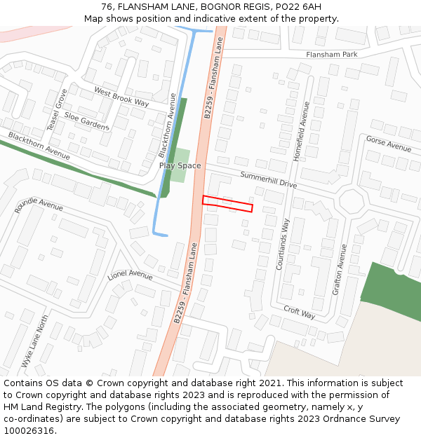 76, FLANSHAM LANE, BOGNOR REGIS, PO22 6AH: Location map and indicative extent of plot