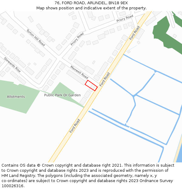 76, FORD ROAD, ARUNDEL, BN18 9EX: Location map and indicative extent of plot