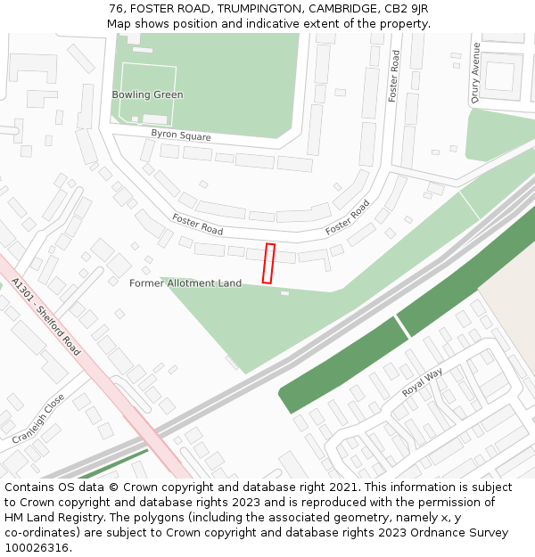 76, FOSTER ROAD, TRUMPINGTON, CAMBRIDGE, CB2 9JR: Location map and indicative extent of plot