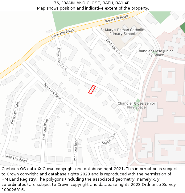 76, FRANKLAND CLOSE, BATH, BA1 4EL: Location map and indicative extent of plot