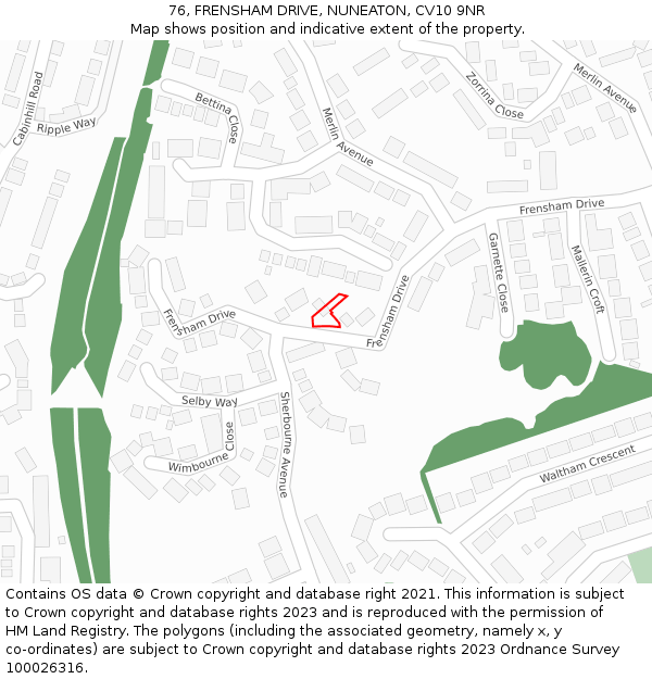 76, FRENSHAM DRIVE, NUNEATON, CV10 9NR: Location map and indicative extent of plot