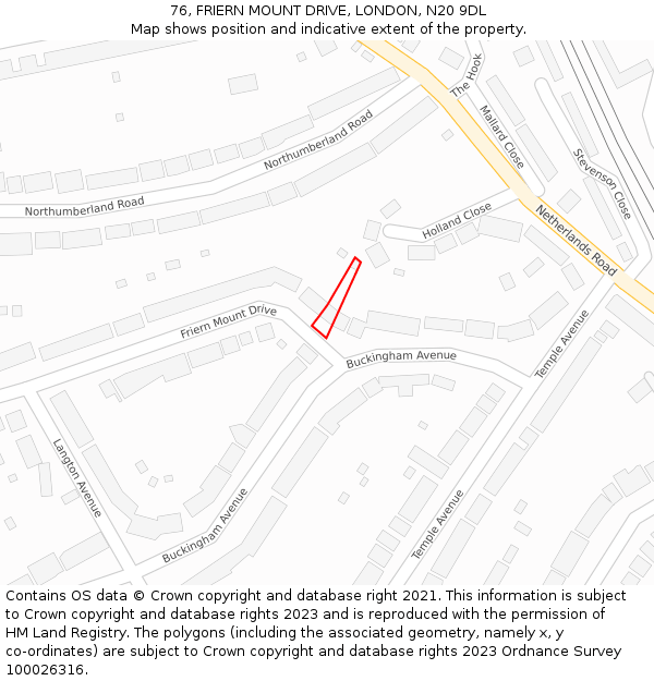 76, FRIERN MOUNT DRIVE, LONDON, N20 9DL: Location map and indicative extent of plot