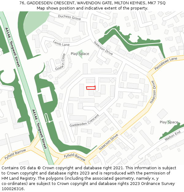 76, GADDESDEN CRESCENT, WAVENDON GATE, MILTON KEYNES, MK7 7SQ: Location map and indicative extent of plot