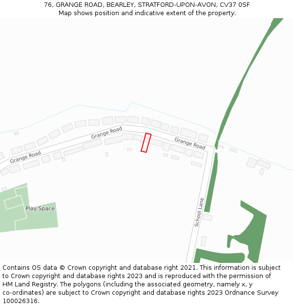 76, GRANGE ROAD, BEARLEY, STRATFORD-UPON-AVON, CV37 0SF: Location map and indicative extent of plot