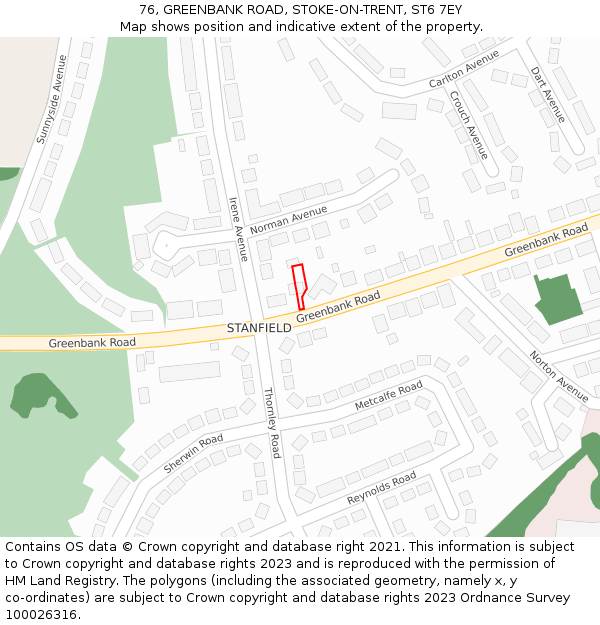 76, GREENBANK ROAD, STOKE-ON-TRENT, ST6 7EY: Location map and indicative extent of plot