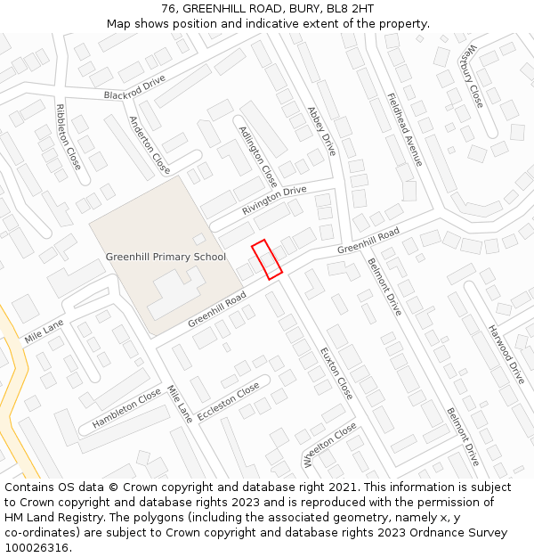 76, GREENHILL ROAD, BURY, BL8 2HT: Location map and indicative extent of plot