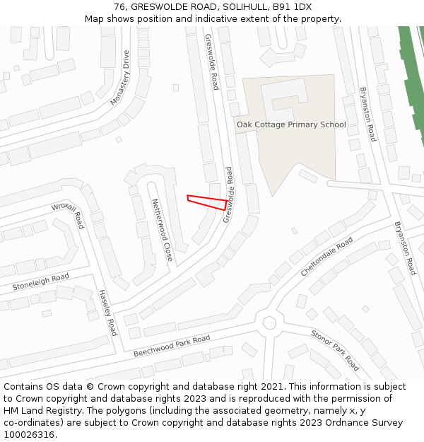 76, GRESWOLDE ROAD, SOLIHULL, B91 1DX: Location map and indicative extent of plot