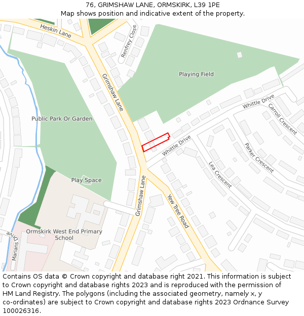 76, GRIMSHAW LANE, ORMSKIRK, L39 1PE: Location map and indicative extent of plot