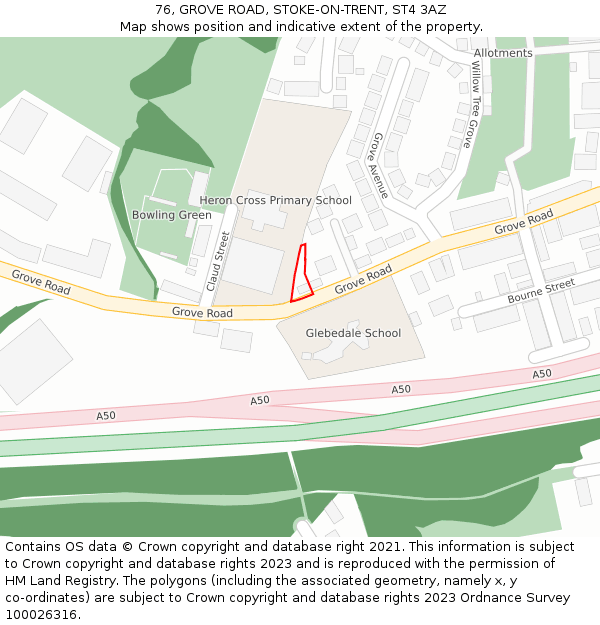 76, GROVE ROAD, STOKE-ON-TRENT, ST4 3AZ: Location map and indicative extent of plot