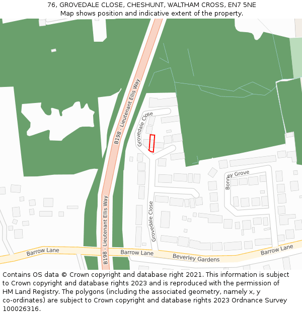 76, GROVEDALE CLOSE, CHESHUNT, WALTHAM CROSS, EN7 5NE: Location map and indicative extent of plot