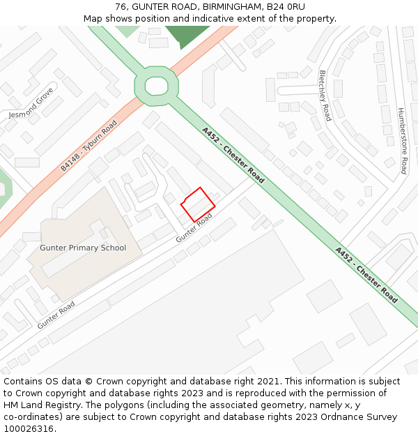 76, GUNTER ROAD, BIRMINGHAM, B24 0RU: Location map and indicative extent of plot