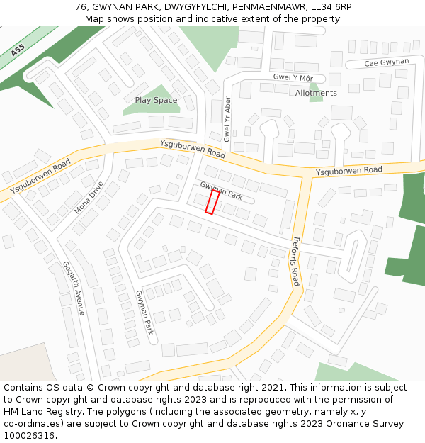 76, GWYNAN PARK, DWYGYFYLCHI, PENMAENMAWR, LL34 6RP: Location map and indicative extent of plot
