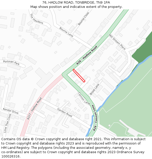 76, HADLOW ROAD, TONBRIDGE, TN9 1PA: Location map and indicative extent of plot