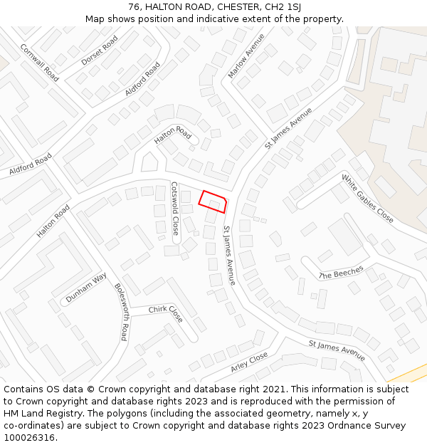 76, HALTON ROAD, CHESTER, CH2 1SJ: Location map and indicative extent of plot