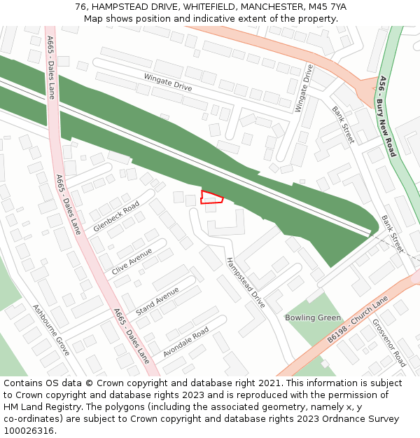 76, HAMPSTEAD DRIVE, WHITEFIELD, MANCHESTER, M45 7YA: Location map and indicative extent of plot