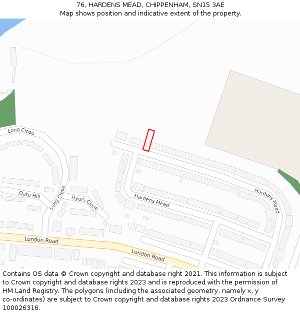 76, HARDENS MEAD, CHIPPENHAM, SN15 3AE: Location map and indicative extent of plot