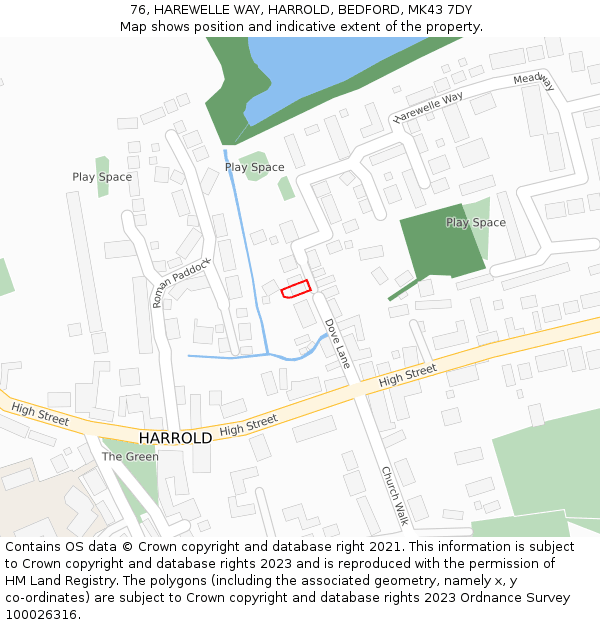 76, HAREWELLE WAY, HARROLD, BEDFORD, MK43 7DY: Location map and indicative extent of plot