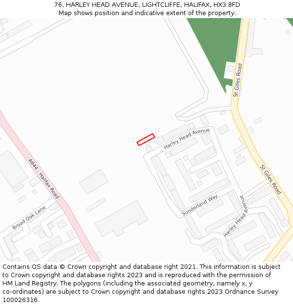 76, HARLEY HEAD AVENUE, LIGHTCLIFFE, HALIFAX, HX3 8FD: Location map and indicative extent of plot