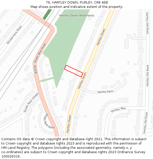 76, HARTLEY DOWN, PURLEY, CR8 4EB: Location map and indicative extent of plot