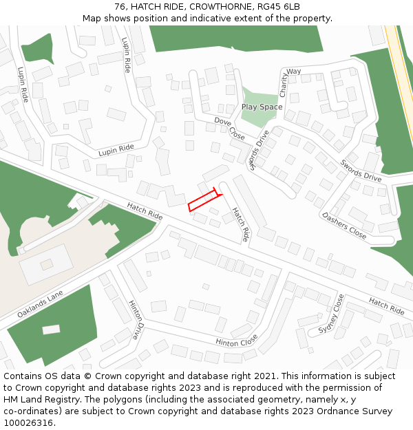 76, HATCH RIDE, CROWTHORNE, RG45 6LB: Location map and indicative extent of plot