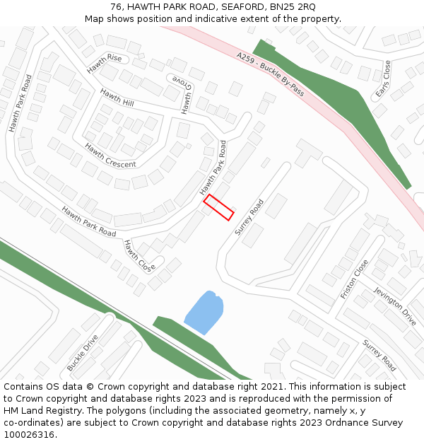 76, HAWTH PARK ROAD, SEAFORD, BN25 2RQ: Location map and indicative extent of plot