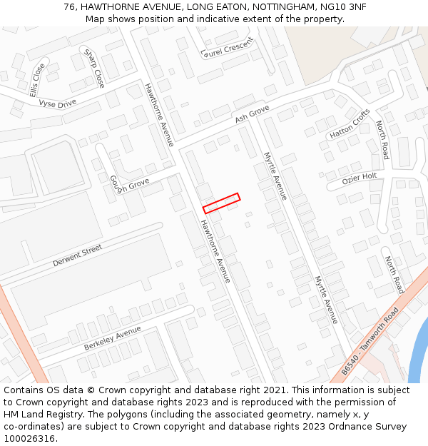 76, HAWTHORNE AVENUE, LONG EATON, NOTTINGHAM, NG10 3NF: Location map and indicative extent of plot