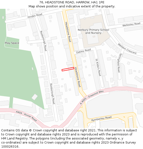 76, HEADSTONE ROAD, HARROW, HA1 1PE: Location map and indicative extent of plot