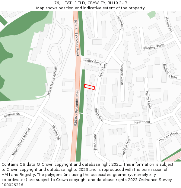 76, HEATHFIELD, CRAWLEY, RH10 3UB: Location map and indicative extent of plot