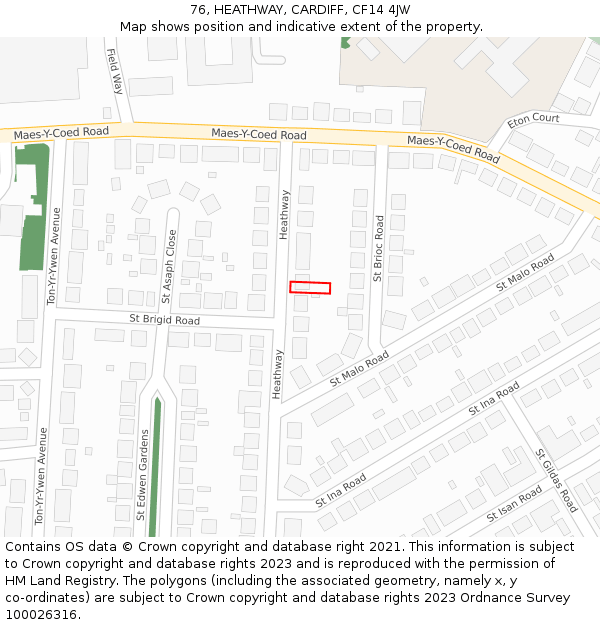 76, HEATHWAY, CARDIFF, CF14 4JW: Location map and indicative extent of plot